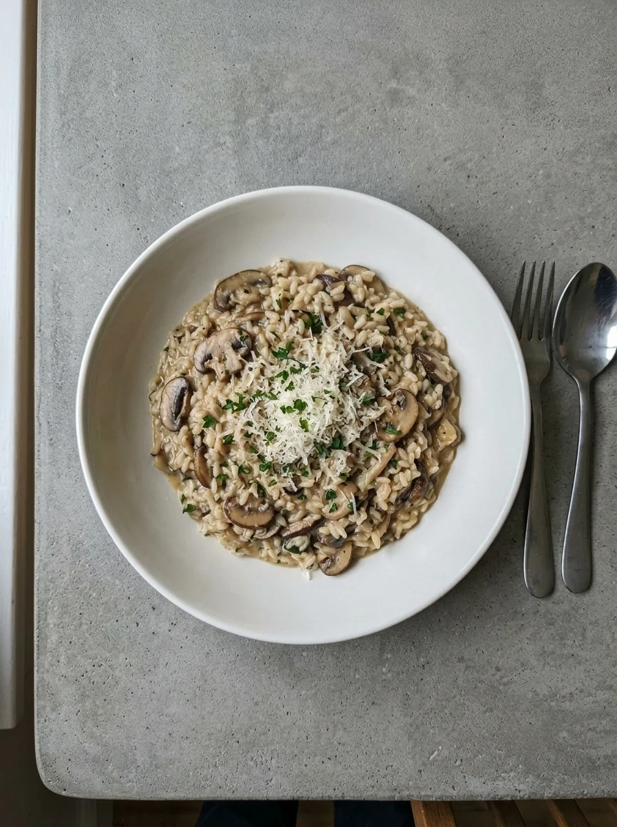 Risotto de Flow con mesa de hormigón y esquina redondeada